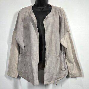 Lafayette 148 Jacket Medium Linen Blend Open Front Cinch Waist Neutral Lagenlook